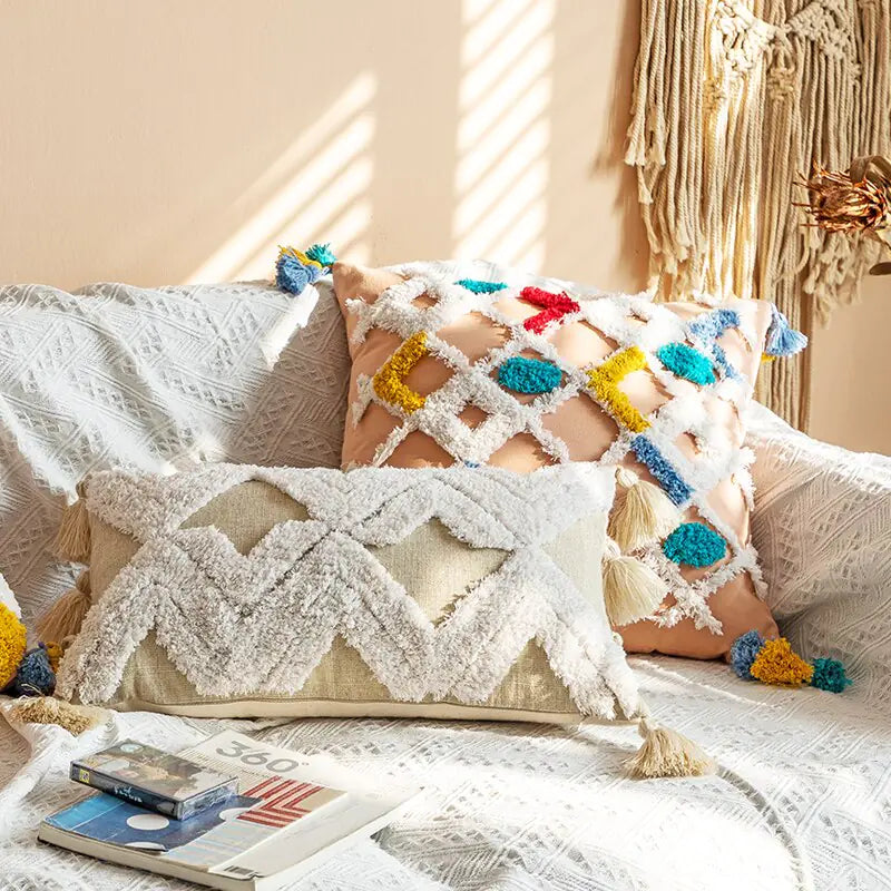 Tufted Cotton Canvas Pillowcase with National Style
