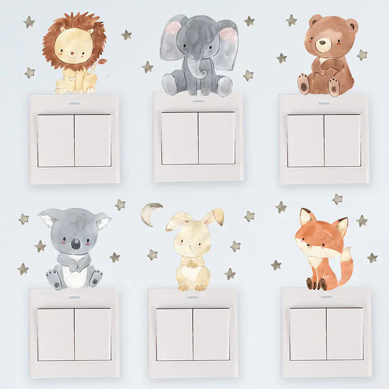 Cute Smiley Face Animal Switch Stickers for Kids' Rooms