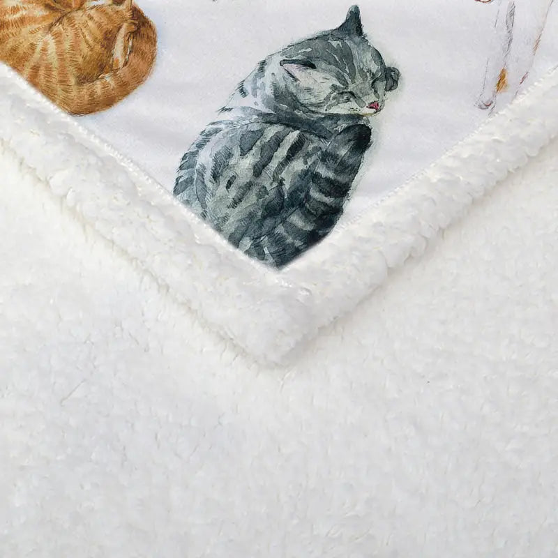Cat Pattern Sherpa Throw Blanket for Bed (1 Piece)