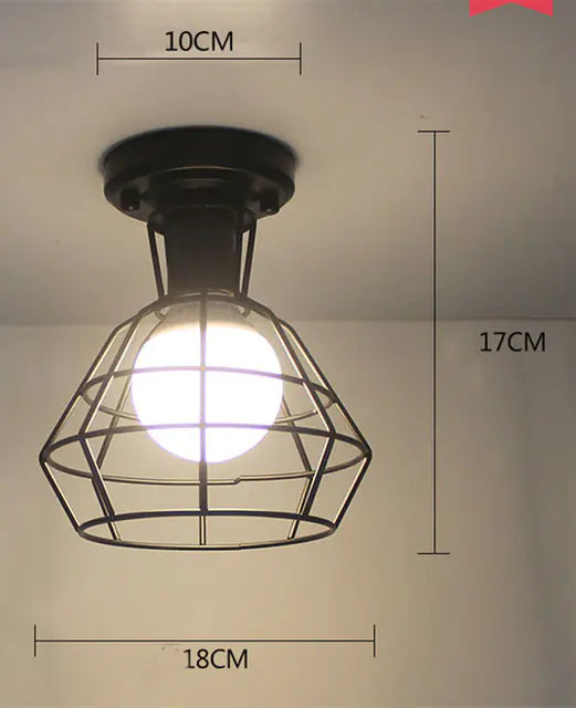Vintage Black Iron Cage Ceiling Lamp for Home Lighting