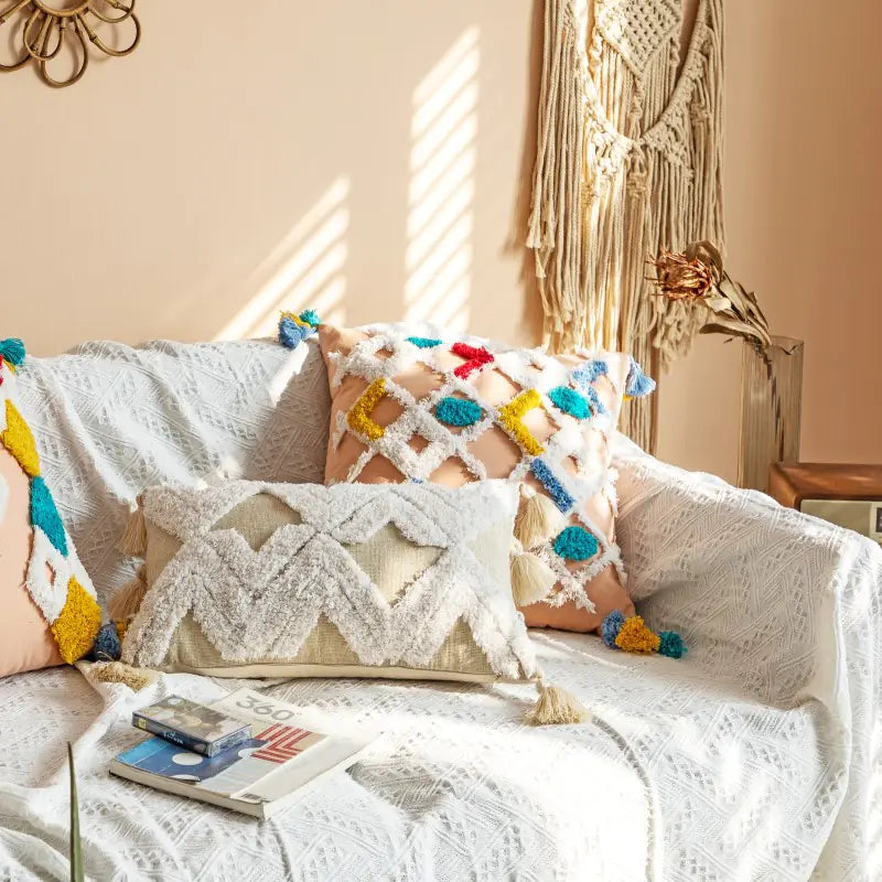 Moroccan Style Tufted Cushion with Cotton Canvas Cover