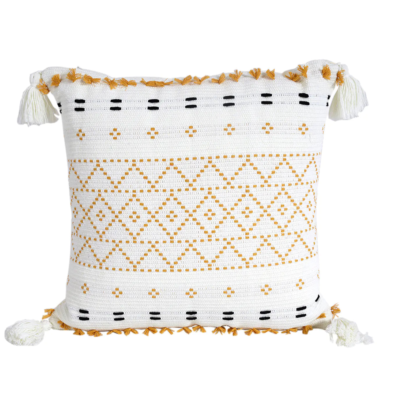 Geometric Tassel Plush Pillow with Cut Flower Design