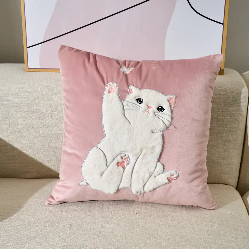 Embroidered Velvet Plush Cute Sofa Cushion Cover