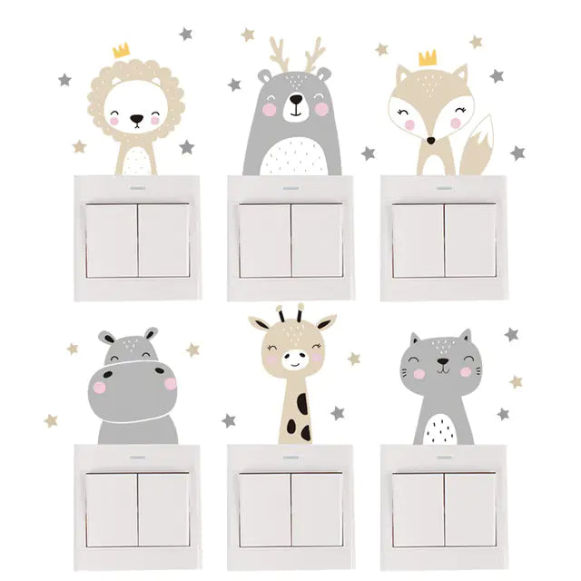 Cute Smiley Face Animal Switch Stickers for Kids' Rooms