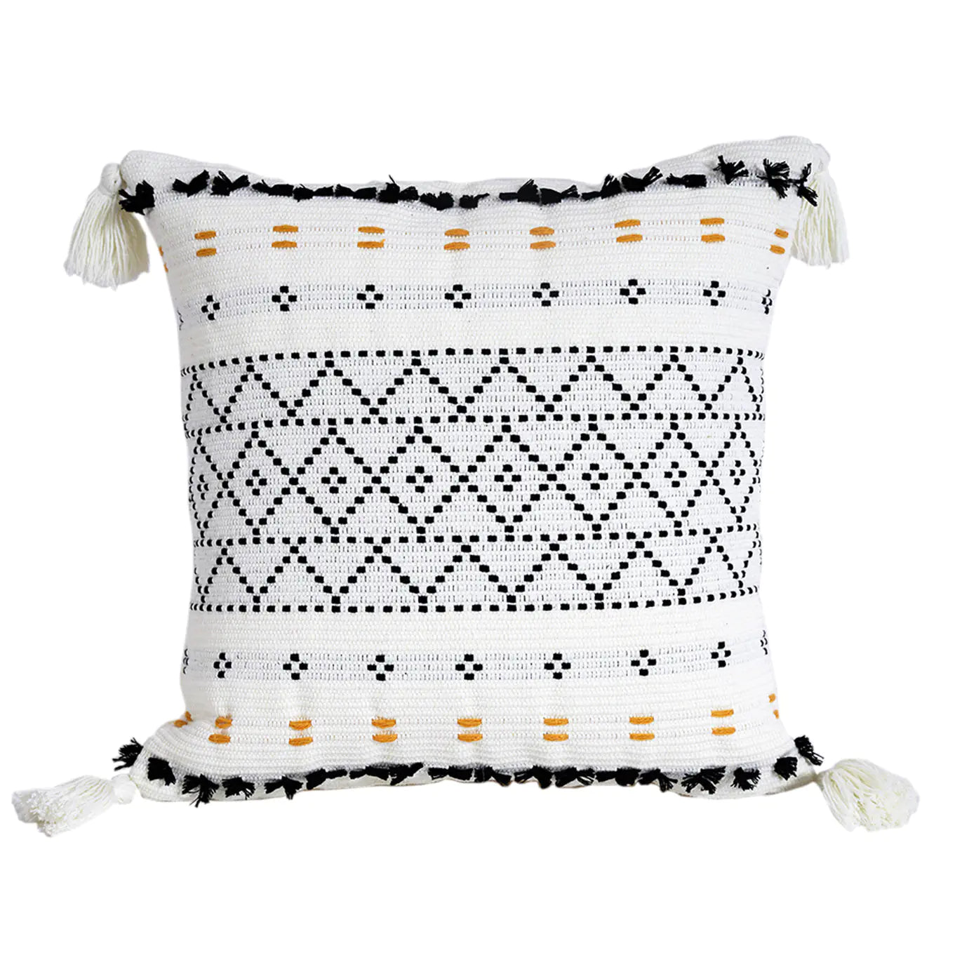 Geometric Tassel Plush Pillow with Cut Flower Design