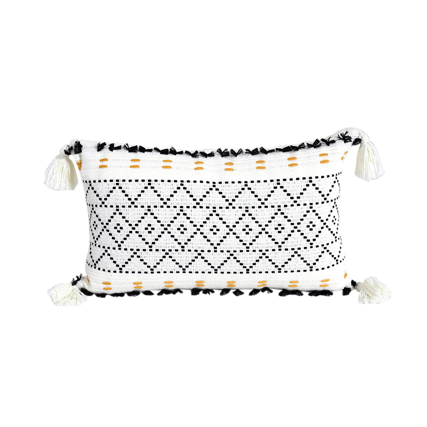 Geometric Tassel Plush Pillow with Cut Flower Design