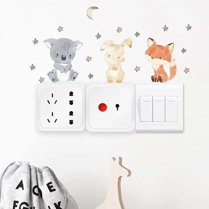 Cute Smiley Face Animal Switch Stickers for Kids' Rooms