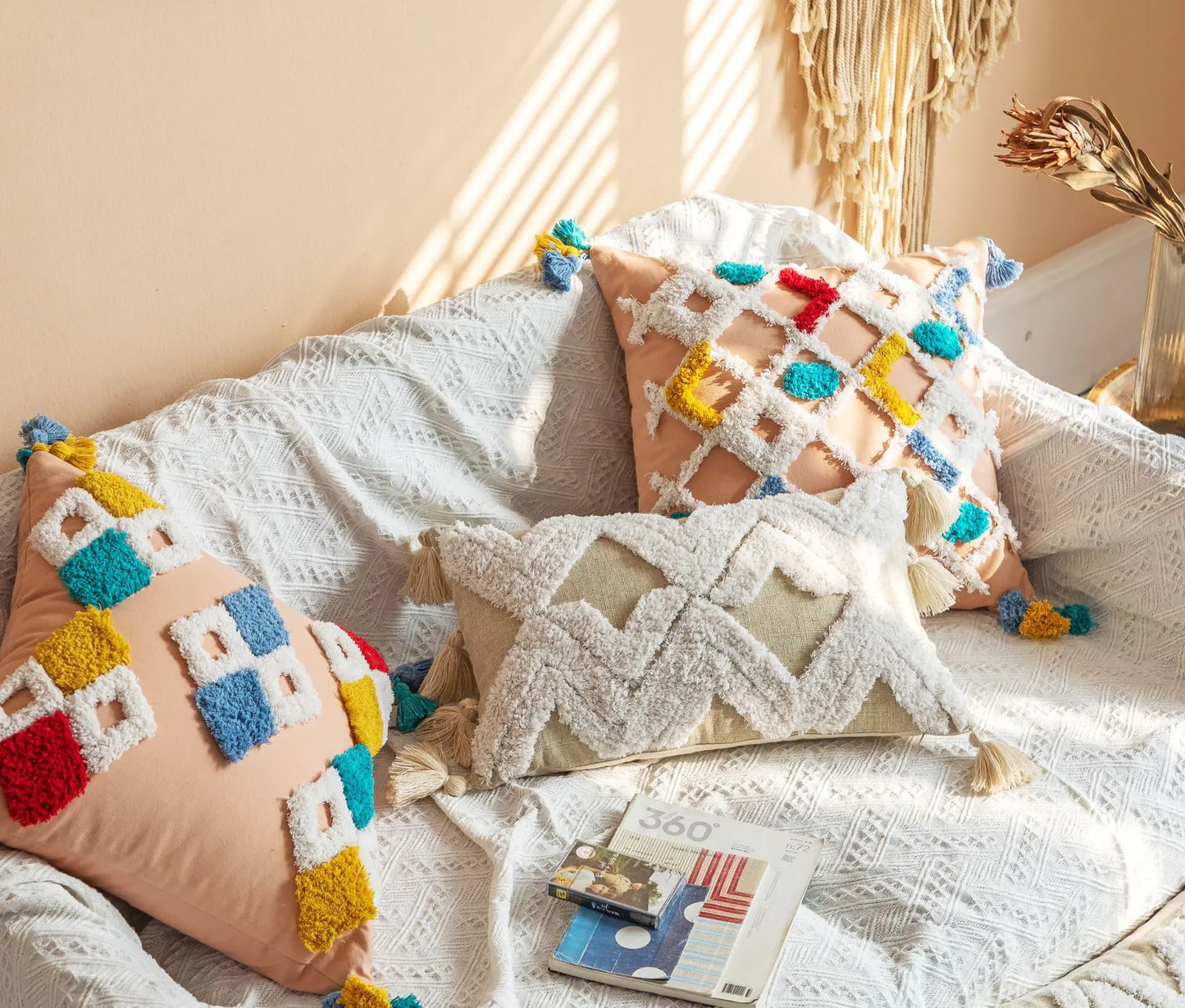 Moroccan Style Tufted Cushion with Cotton Canvas Cover