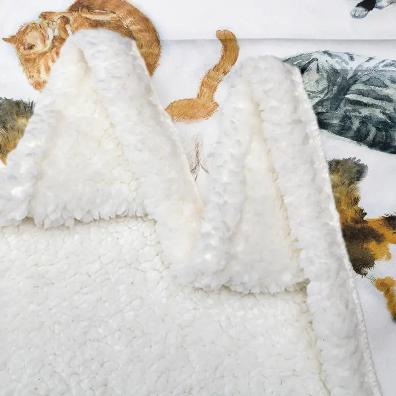 Cat Pattern Sherpa Throw Blanket for Bed (1 Piece)