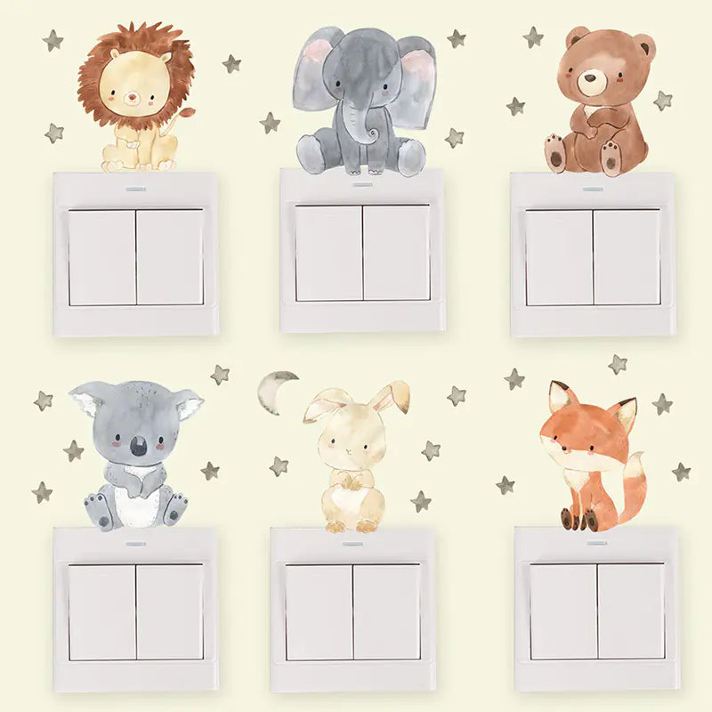 Cute Smiley Face Animal Switch Stickers for Kids' Rooms