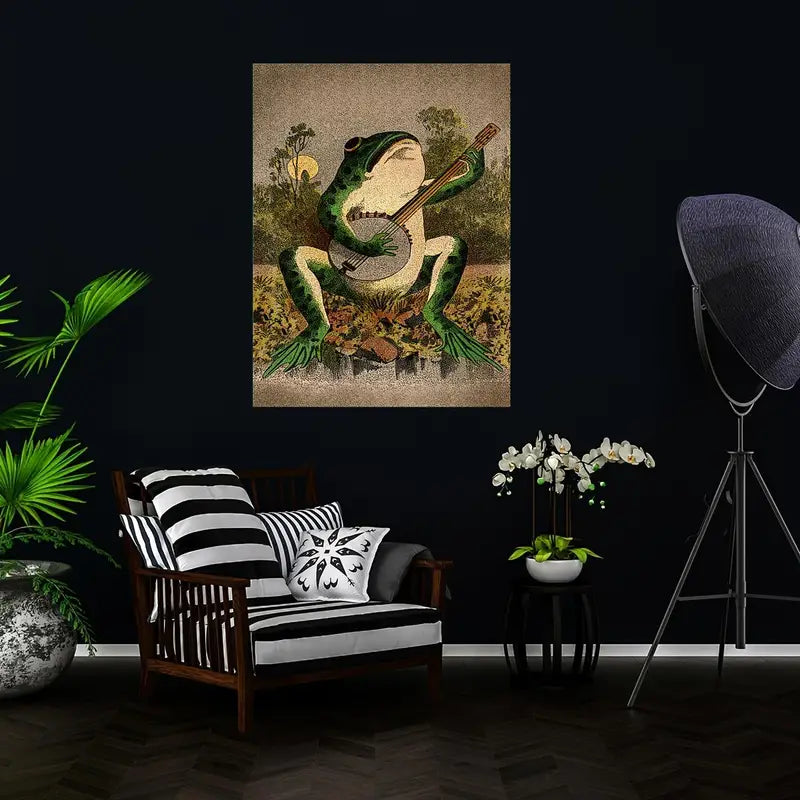 Banjo Frog Canvas Print Wall Art for Living Room Decor