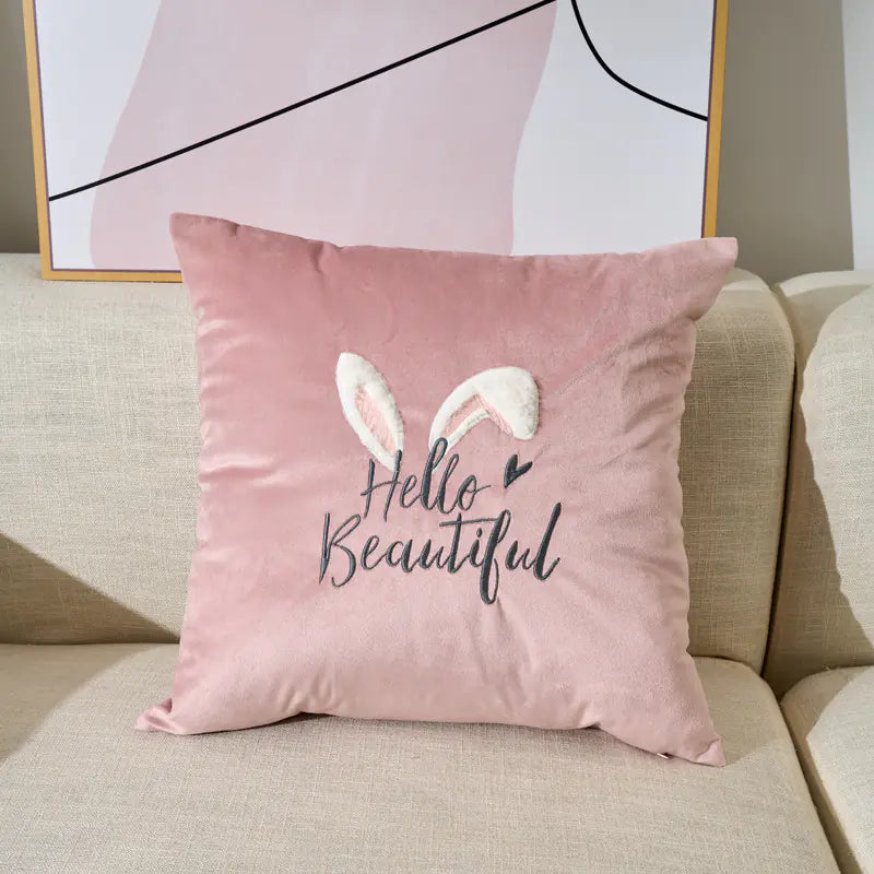 Embroidered Velvet Plush Cute Sofa Cushion Cover