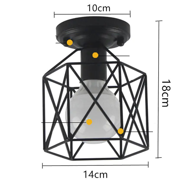 Vintage Black Iron Cage Ceiling Lamp for Home Lighting