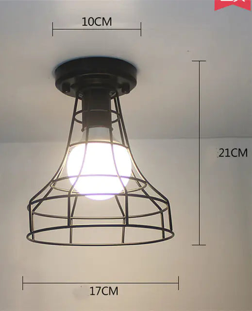 Vintage Black Iron Cage Ceiling Lamp for Home Lighting