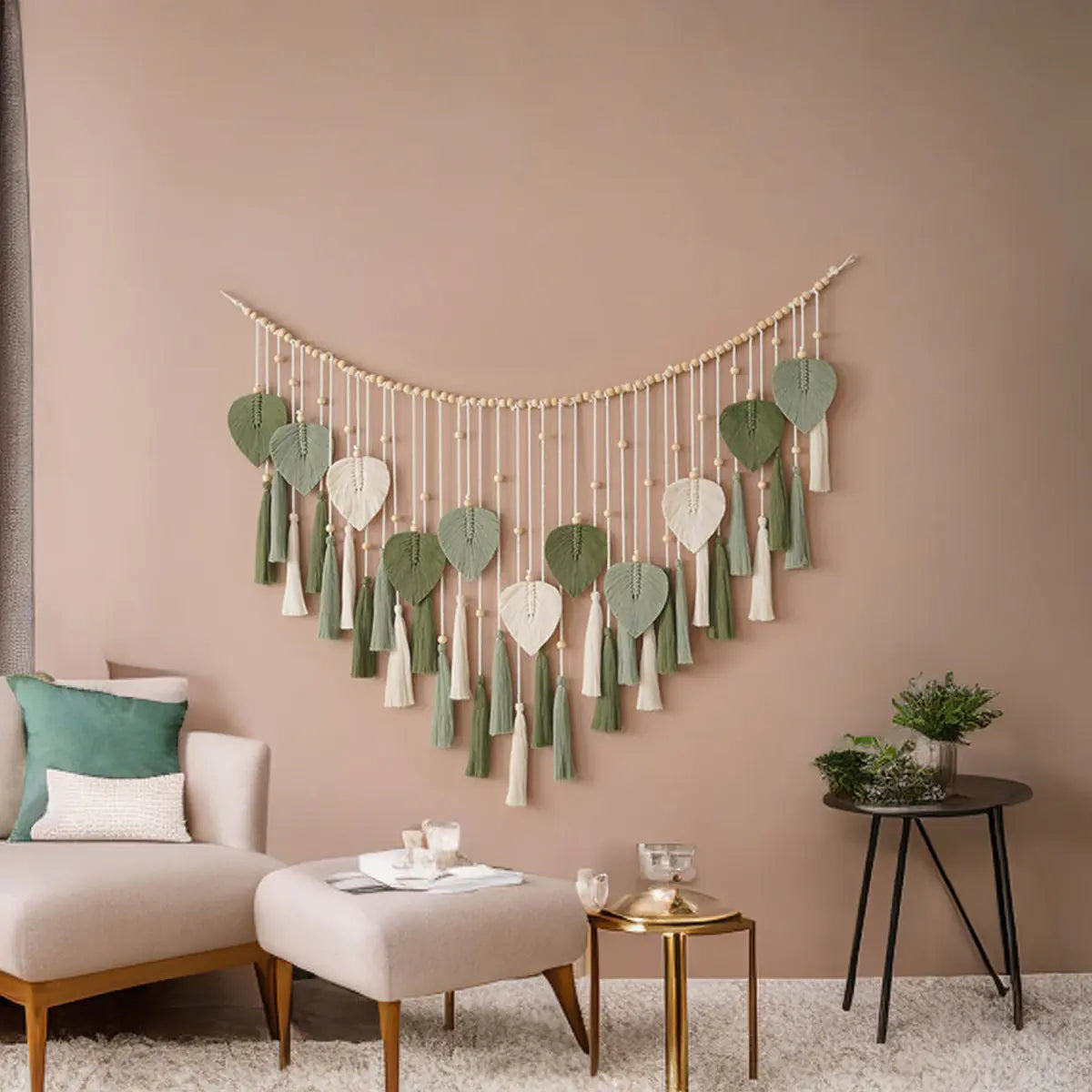 Handwoven Bohemian Leaf Tapestry for Kids' Room