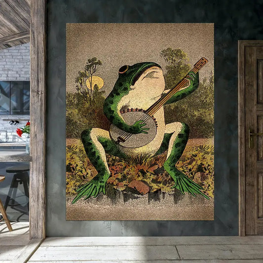 Banjo Frog Canvas Print Wall Art for Living Room Decor