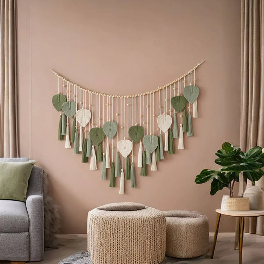 Handwoven Bohemian Leaf Tapestry for Kids' Room