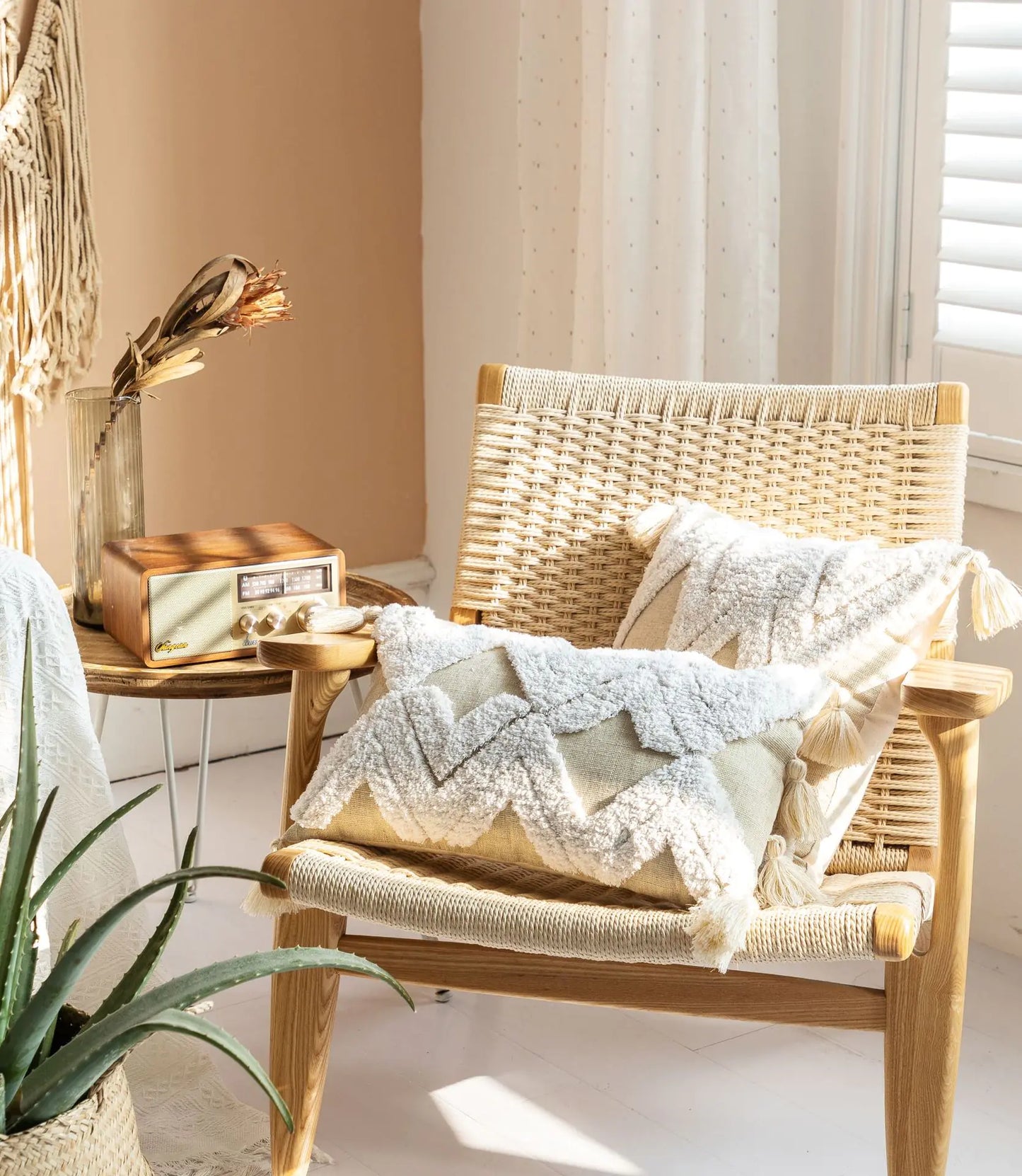 Moroccan Style Tufted Cushion with Cotton Canvas Cover