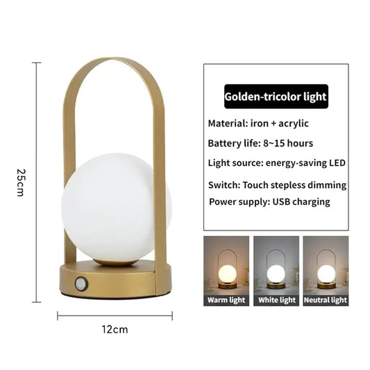 Dimmable Portable Wireless Metal Table Lamp with USB