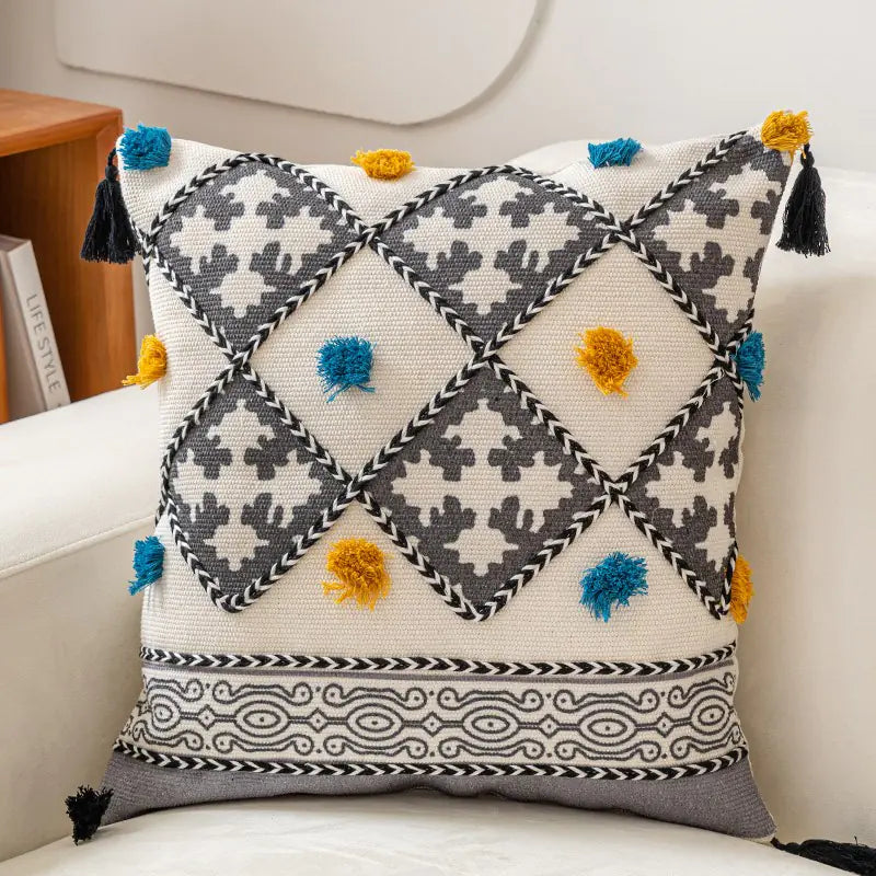 Ethnic Style Tufted Pillow Cover for Living Room Sofa