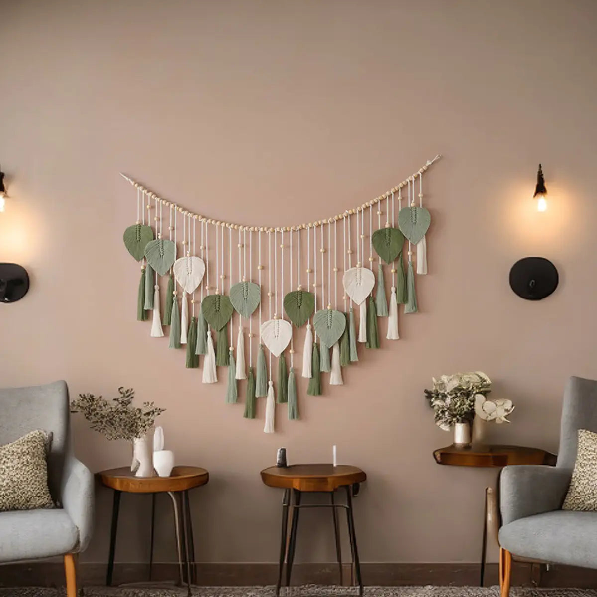 Handwoven Bohemian Leaf Tapestry for Kids' Room