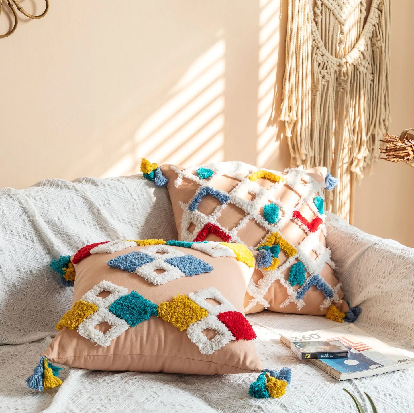 Moroccan Style Tufted Cushion with Cotton Canvas Cover