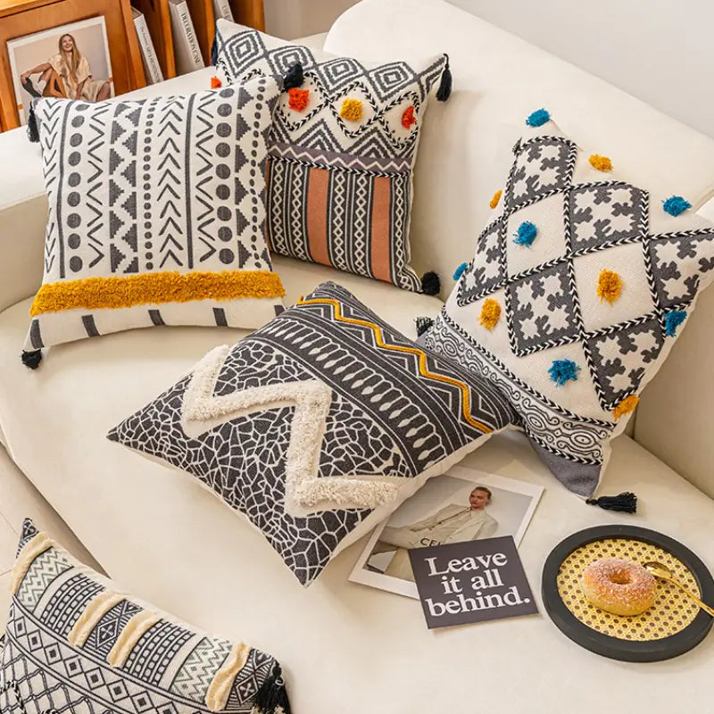 Ethnic Style Tufted Pillow Cover for Living Room Sofa