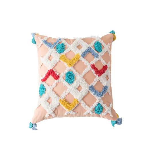 Moroccan Style Tufted Cushion with Cotton Canvas Cover
