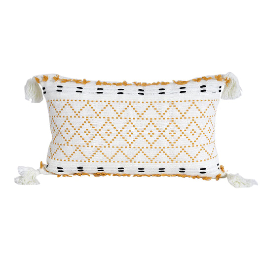 Geometric Tassel Plush Pillow with Cut Flower Design