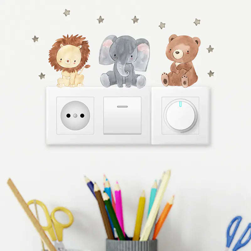 Cute Smiley Face Animal Switch Stickers for Kids' Rooms