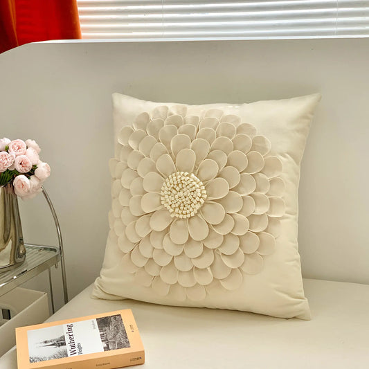 Nordic Cream Style Brown Floral Embroidered Pillowcase