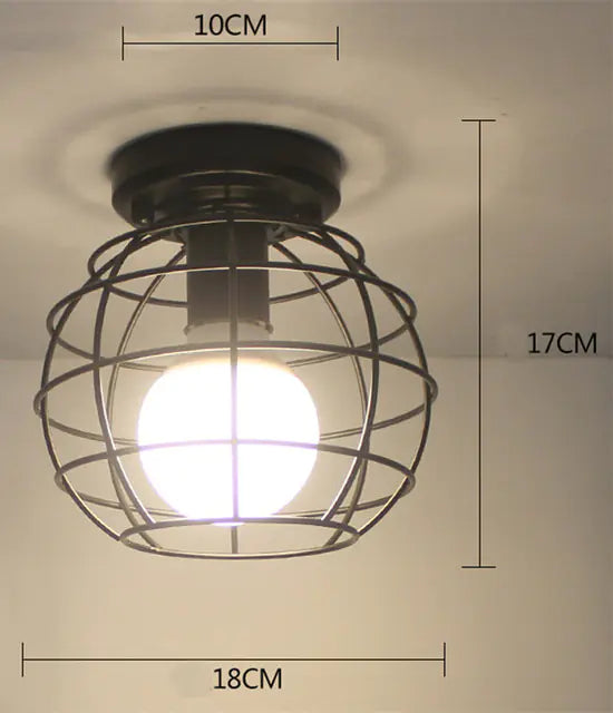 Vintage Black Iron Cage Ceiling Lamp for Home Lighting