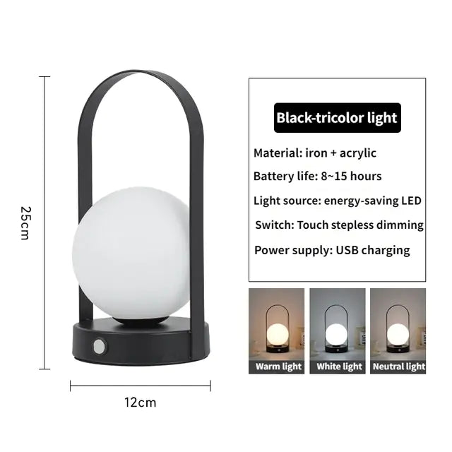 Dimmable Portable Wireless Metal Table Lamp with USB