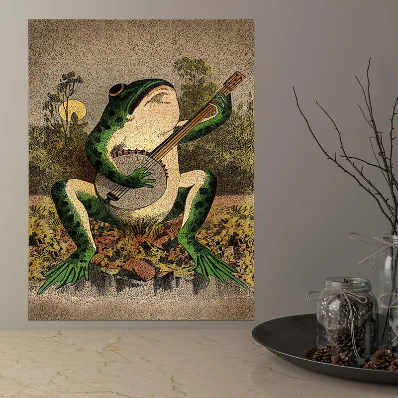 Banjo Frog Canvas Print Wall Art for Living Room Decor
