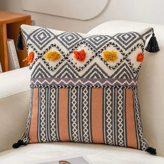Ethnic Style Tufted Pillow Cover for Living Room Sofa