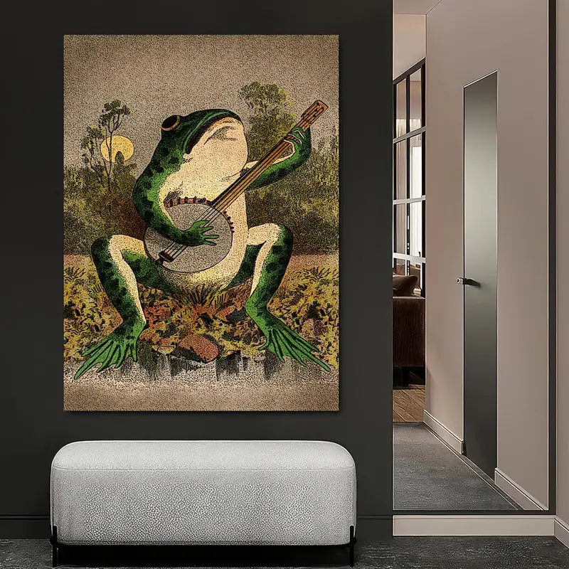 Banjo Frog Canvas Print Wall Art for Living Room Decor