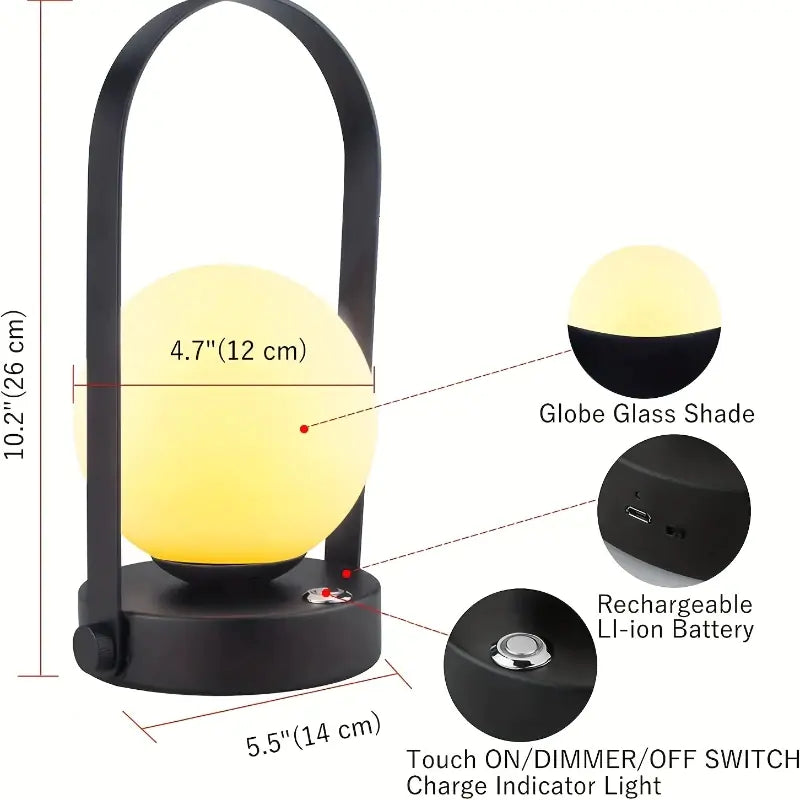Dimmable Portable Wireless Metal Table Lamp with USB
